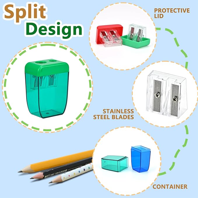 24Pcs Pencil Sharpener Manual, Small Dual Hole Pencil Sharpeners Bulk - Image 3