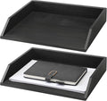 Beeveer 2 Pcs Black Wood Letter Tray Wooden Desk Paper Organizer 2 Tier by Beeveer