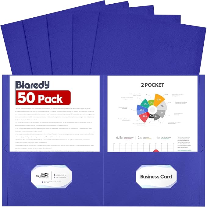2 Pocket Folders, 50 Pack Letter Size 8.5" x 11" Durable File Folders by Unknown