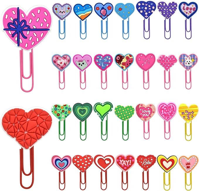 30 PCS Heart Paper Clips Metal Paperclip Large Size Paper Clip Cute Bookmark by Pabucle
