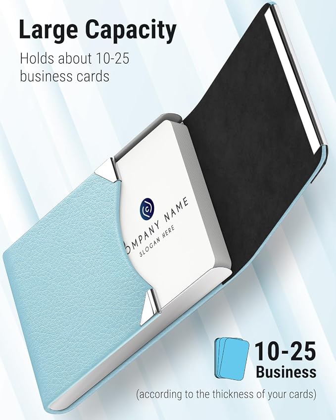 MaxGear Business Card Holder, PU Leather Business Card Case, Light Blue | - Image 2