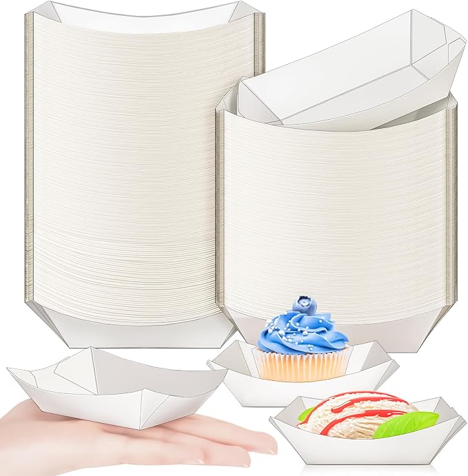 100 Pack 1/4 Lb Paper Food Boat Trays, 0.25Lb Mini Kraft Food Serving Boat Tray by MotBach