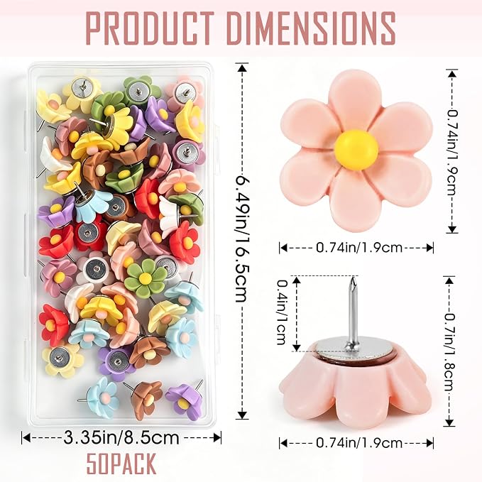 50 Cute Flower Push Pins Decorative Floret Thumb Tacks | - Image 2