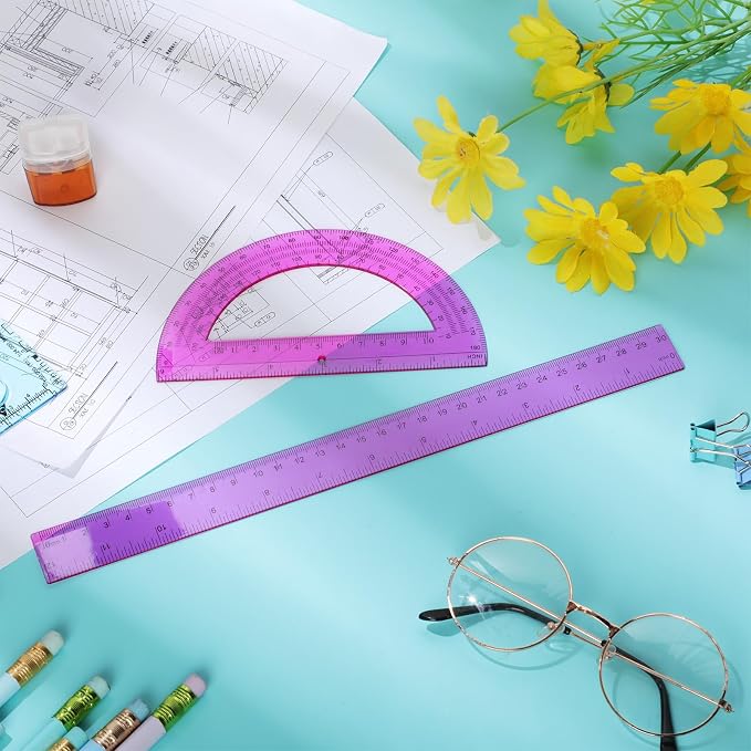 Zonon 2 Pcs 12 Inch Clear Ruler and 6 Inch Plastic Protractor Set, Dual Scale - Image 6
