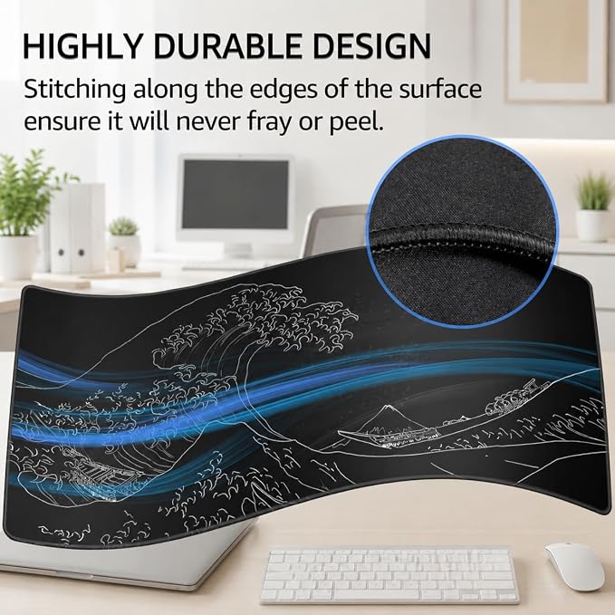 KTRIO Large Gaming Mouse Pad, Desk Mat, 31.5 x 11.8 in, Kanagawa Wave, XL | - Image 3