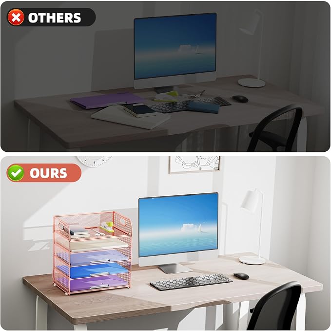 Marbrasse 5 Tier Paper Organizer Letter Tray, Mesh Desk File Organizer - Image 4