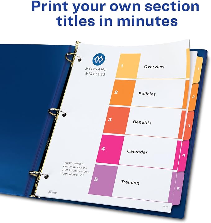 Avery Dividers for 3 Ring Binders, 5 Tabs per Set, Customizable Table Contents - Image 2