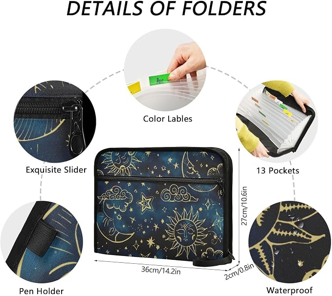 Expanding File Folder Sun Moon Boho Cosmos Astrology Accordion File Organizer - Image 4
