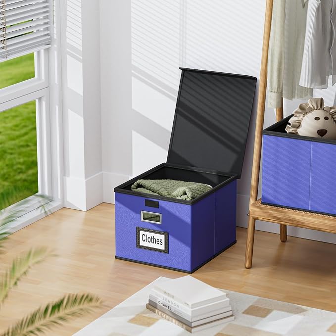 File Organizer Box with Lid, Collapsible Leather File Folder Organizer - Image 8