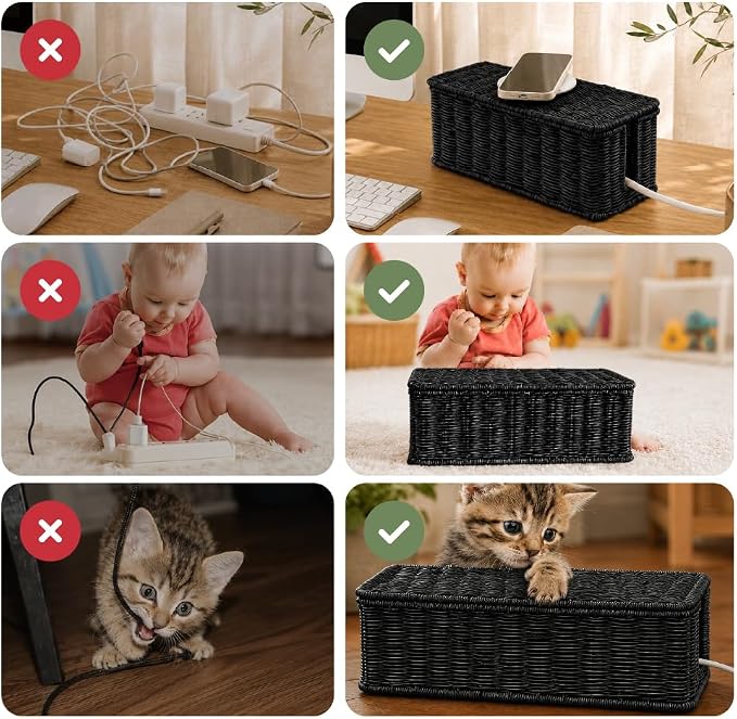 Cable Management Box, Handmade Rattan Cable Organizer - Image 8
