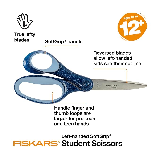 Fiskars 7" SoftGrip Left-Handed Student Glitter Scissors - Image 3