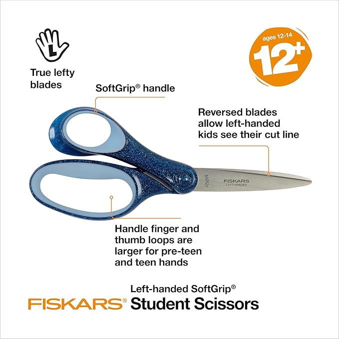 Fiskars 7" SoftGrip Left-Handed Student Glitter Scissors - Image 3