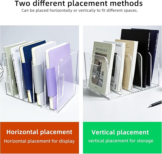 Acrylic Magazine File Holder, 5 Vertical Compartments Desk Document Sorter - Image 7