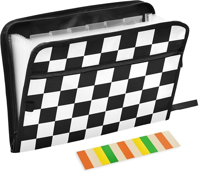 Expanding File Folder White Black Buffalo Plaid Checked Accordion File by ALAZA