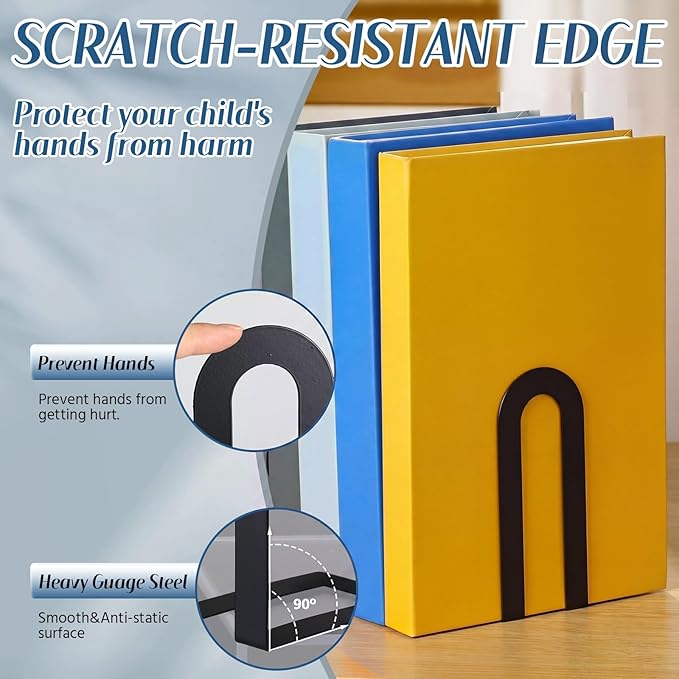 Chunful 2 Pcs Black Modern Metal Book Ends - Image 4
