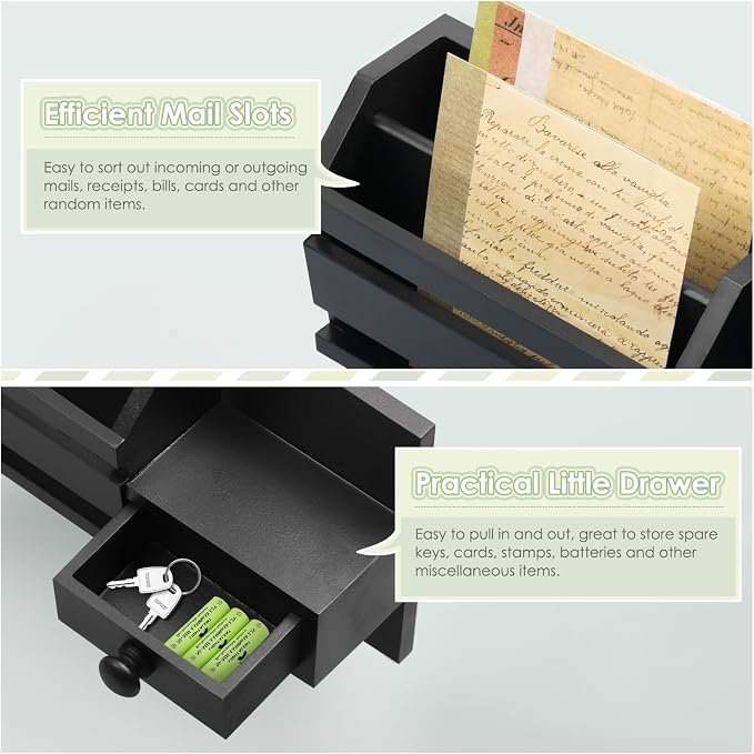 VIS'V Key Holder Wall Mount, Wooden Mail and Key Organizer, Small Shelf - Image 4