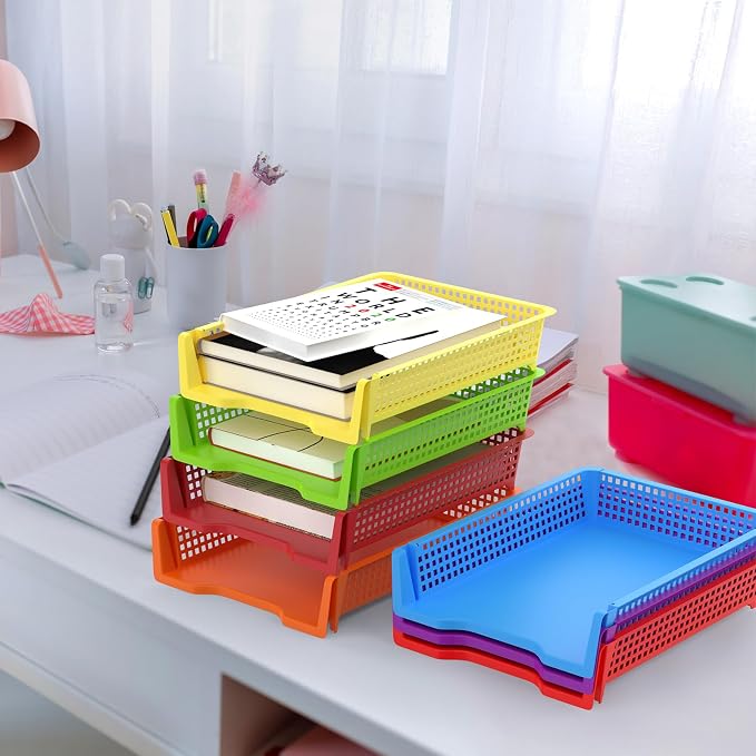 7 Pcs Plastic Stackable Paper Tray Turn in Trays Classroom Teachers Desk - Image 2