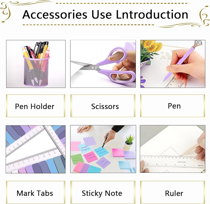 Office Supplies Set, Desk Accessories, Stapler And Tape Dispenser Set, Pen - Image 3