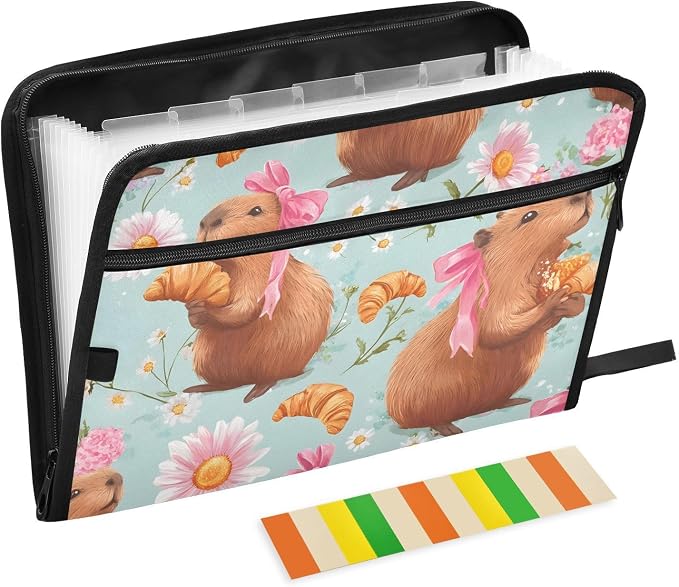 Expanding File Folder Bow Capybara Accordion File Organizer 13 Pockets Document by ALAZA