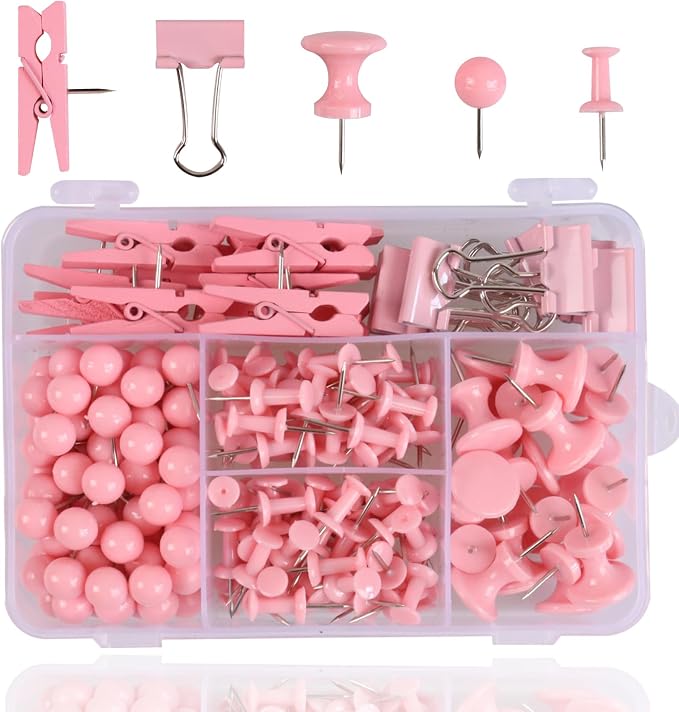 Push Pins Set, 5 Types Pushpins Thumbtacks by Vitalili