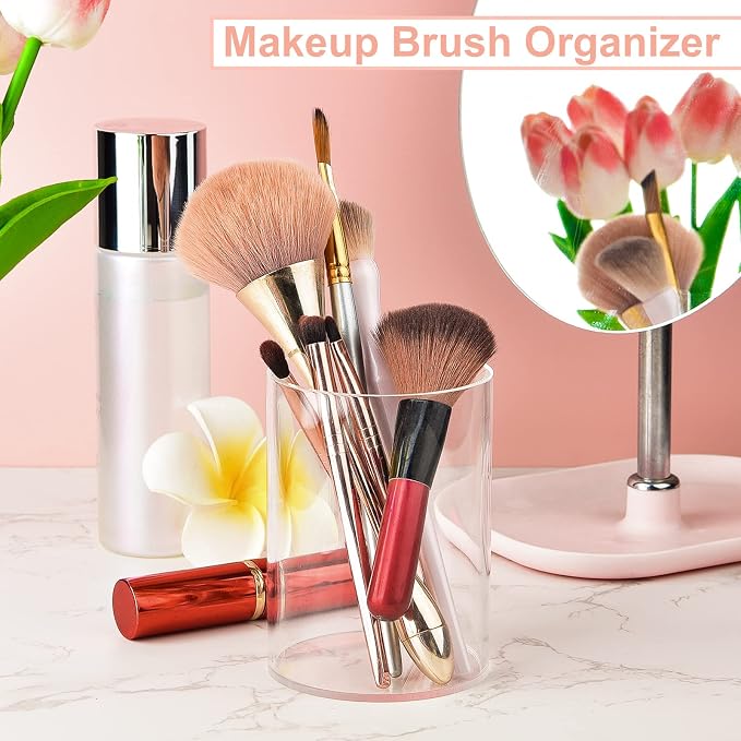 Mototo 8 Pieces Clear Acrylic Pen Holder Round Acrylic Pencil Cup Clear Makeup - Image 6