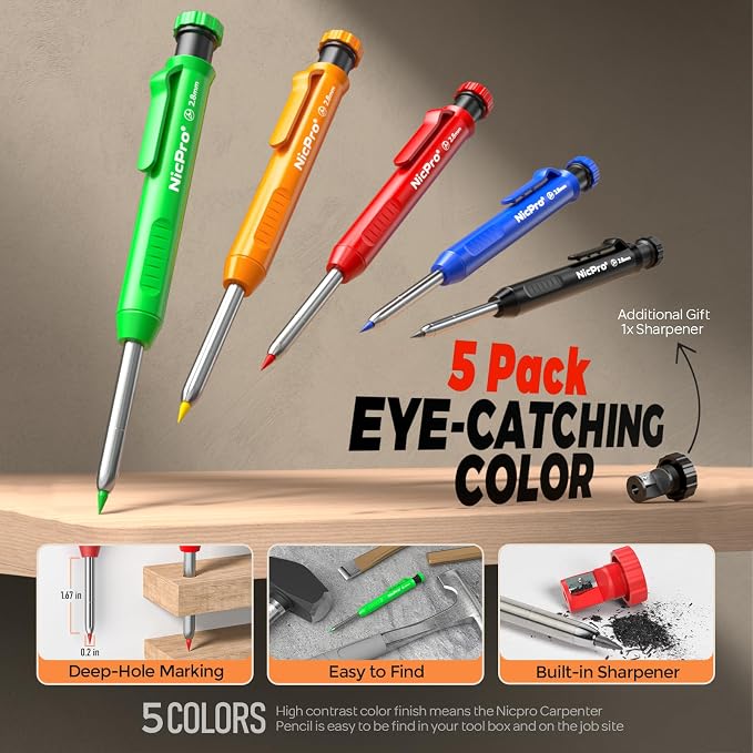 Nicpro 5 Pack Carpenter Pencils - Image 2