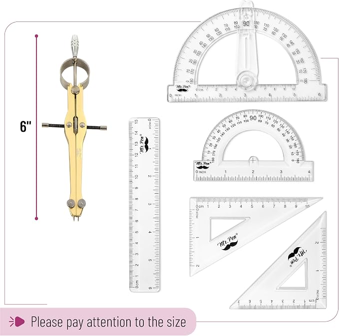 Mr. Pen- Geometry Set, 6 Inch Swing Arm Protractor, Divider | Set Squares - Image 4