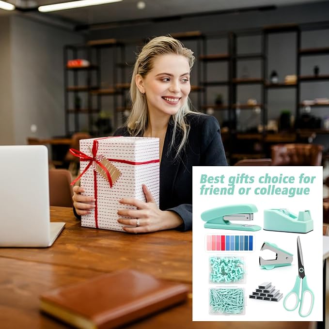Mint Green Desk Accessories, Teal Office Supplies, Stapler and Tape Dispenser - Image 7