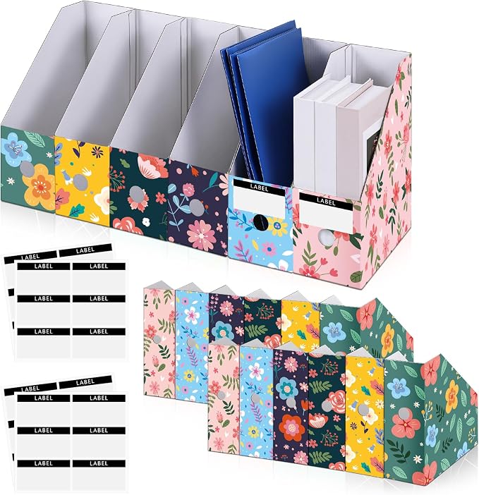 PerKoop 12 Pcs Decorative Magazine File Holders Floral Foldable File Folders by PerKoop