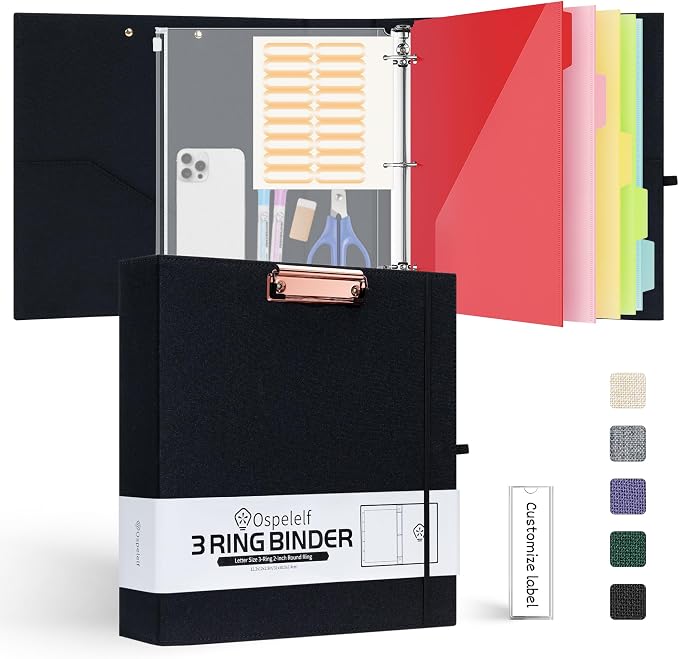 Ospelelf 3 Ring Binder 2 Inch, Round Ring Linen Binder Organizer by OspelelfOfficeSupplies