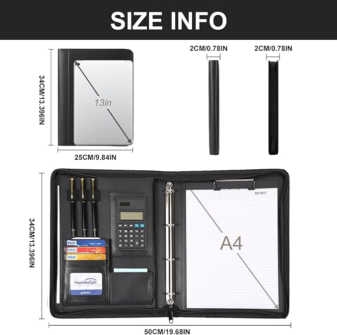 Leathario Portfolio Binder, Includes 10 Sheet Protectors and a Pen, 13 Inch - Image 3
