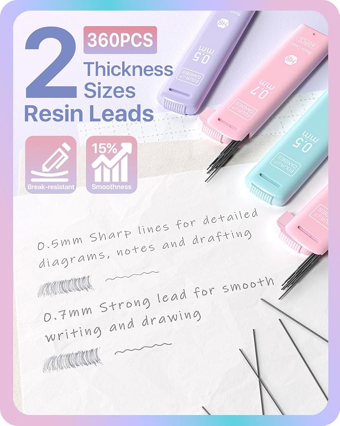 Four Candies Cute Pastel Mechanical Pencil Set, 6 Pack | 360 Lead Refills - Image 5