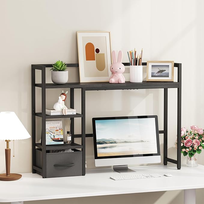 Marbrasse Desk Shelf with Drawer, Desk Shelf - Image 5