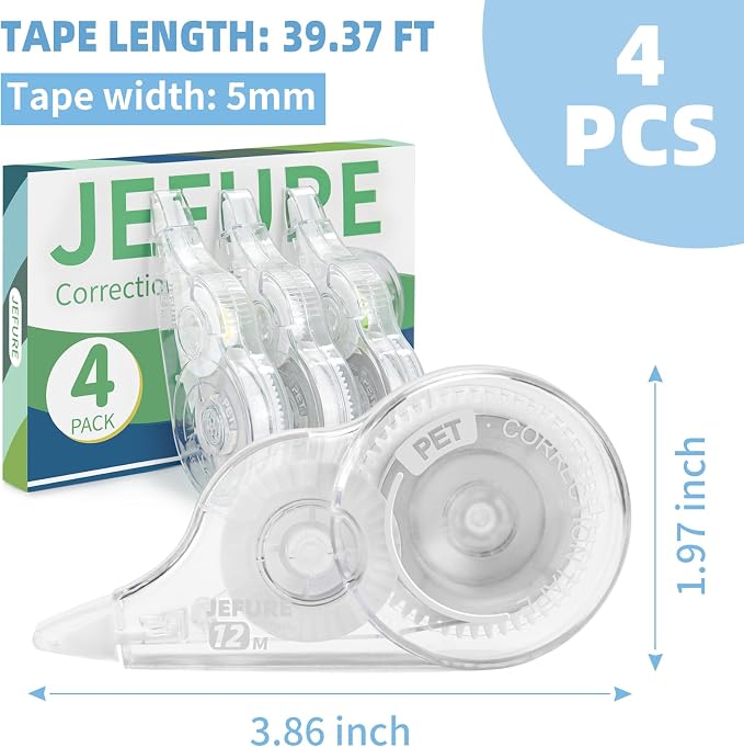 4 Pcs Correction Tape, 39.4 Ft White Wrong Out Tear-Resistant Bulk, Instant - Image 2
