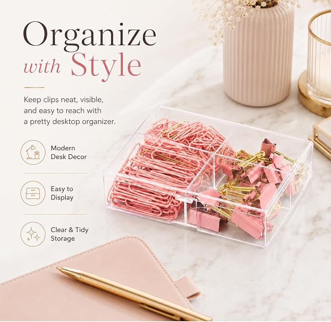 Pink and Gold Paper Clips Binder Clips Set - Image 2