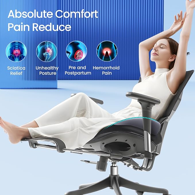 Benazcap Large Seat Cushion for Office Chair Memory Foam Coccyx Pain Relief - Image 5