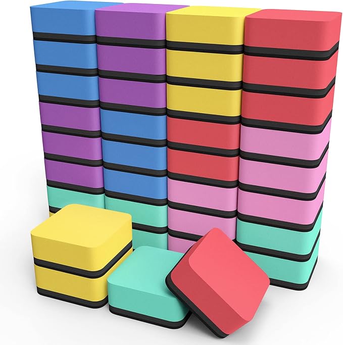 MaxGear Dry Erase Erasers, 36 Pack Magnetic Whiteboard Erasers, 6 Colors | Mini by MaxGear