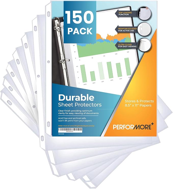 Performore 150 Sheet Protectors, 8.5 X 11 Inch Clear by RingBinder