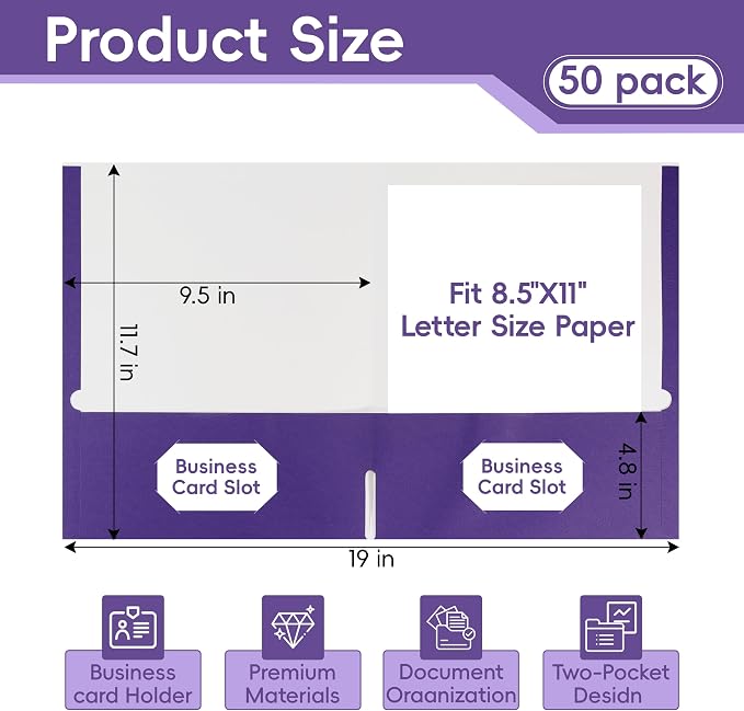 VZCPYTPM 50 Pack Purple Folders - Image 2