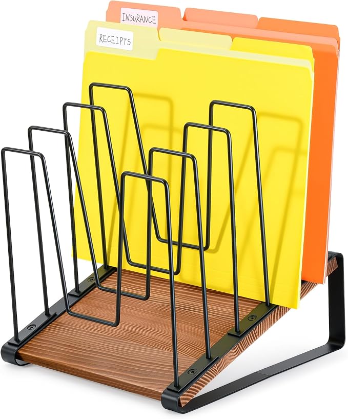 HULISEN Inclined Desk File Organizer, 5-Section Vertical File Folder Holder by HULISEN