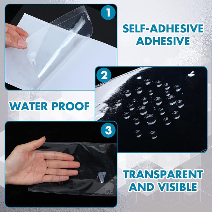 Outus 60 Pcs Self Adhesive Shop Ticket Holders Clear Plastic Sleeves Adhesive - Image 5