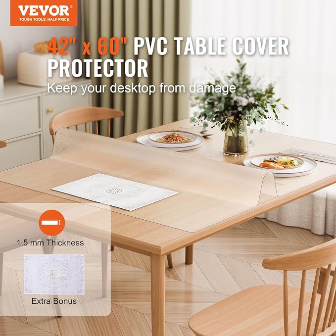 VEVOR Plastic Table Cover, 42 x 60 Inch 1.5 mm Thick Frosted Rectangle PVC Desk - Image 2