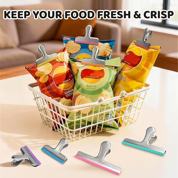 HOUSE AGAIN 8 Pack Stainless Steel Chip Bag Clips Covered - Image 8