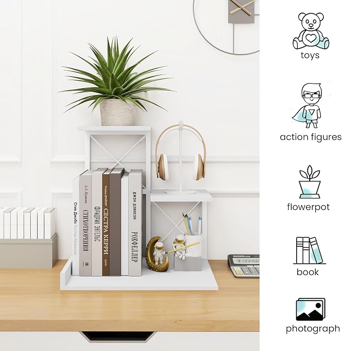 ELITEROO Desk Shelf, Wood Small Bookshelf Desktop Shelves and Organizer - Image 7