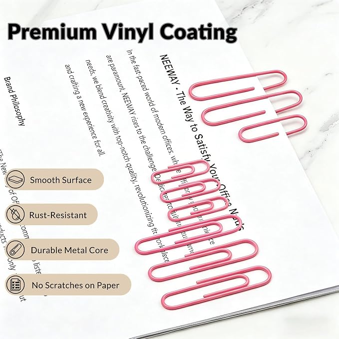 NEEWAY 450pcs Paper Clips Assorted Sizes, Small and Large Paper Clips, Coated - Image 5