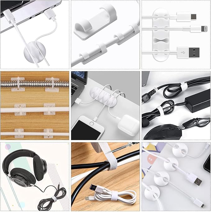 White Cable Management Organizer Kit, 2 Wire Sleeve Protector, 41 Self Adhesive - Image 7