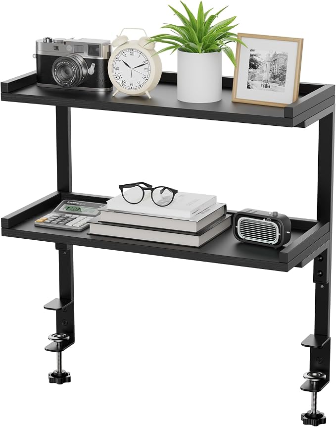 Clamp On Desk Shelf 2-Tier, 16.5 in Wood Shelving Unit - Image 4