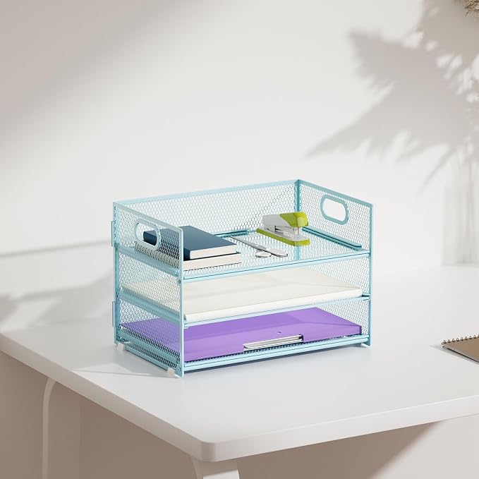 Marbrasse 3 Tier Paper Organizer Letter Tray, Mesh File Organizer - Image 5
