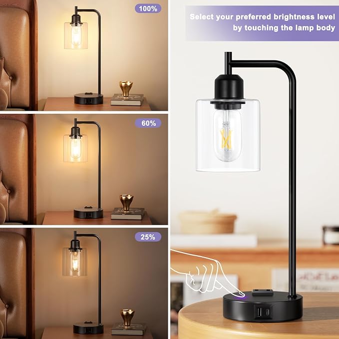 Industrial Touch Table Lamps for Bedrooms Set of 2 - Image 3