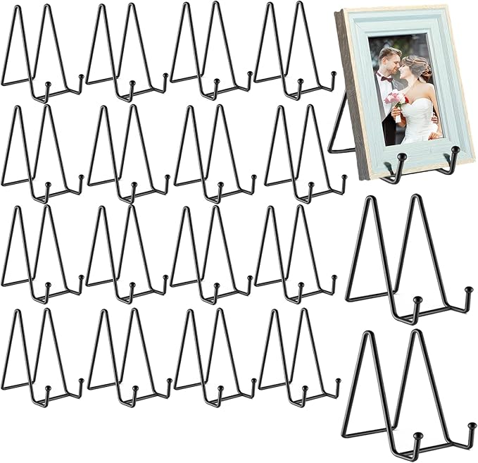 18 pcs 4.5in Plate Stands for Display, Metal Plate Holders Display Stands Can by 24ozRibbedGlassCup